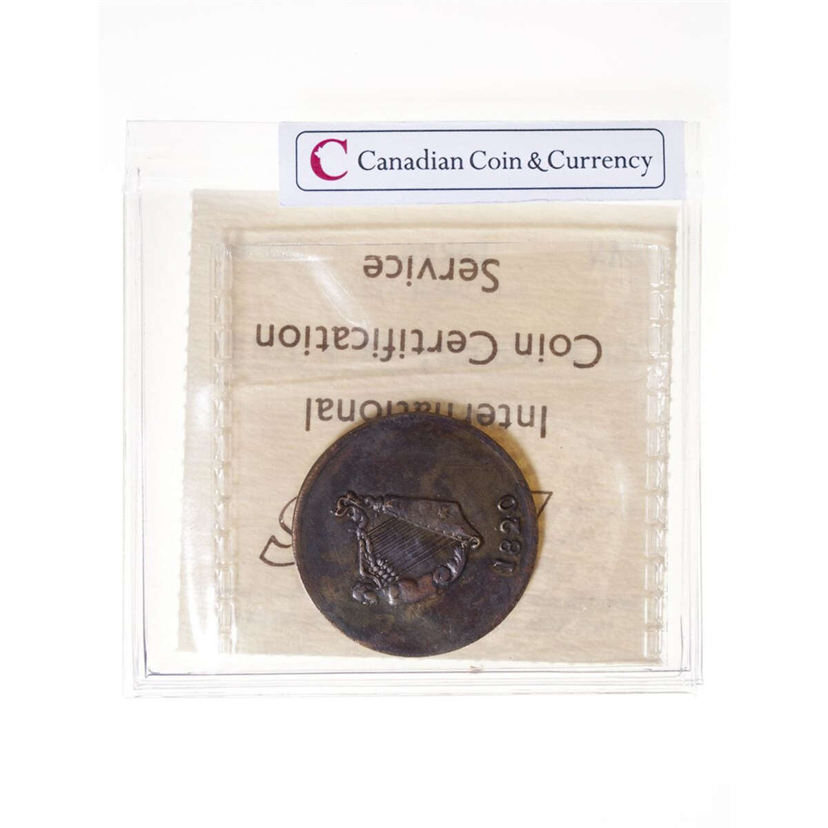 Lower Canada 1/2 Penny Token 1820 Nine Strings on harp, Brass Imitations Issued Ca 1830 MS-60 ICCS