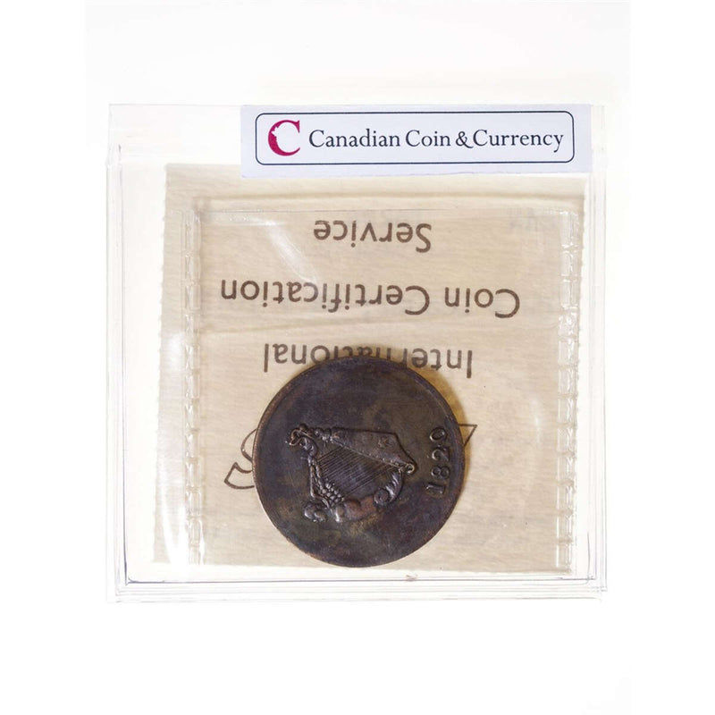 Lower Canada 1/2 Penny Token 1820 Nine Strings on harp, Brass Imitations Issued Ca 1830 MS-60 ICCS