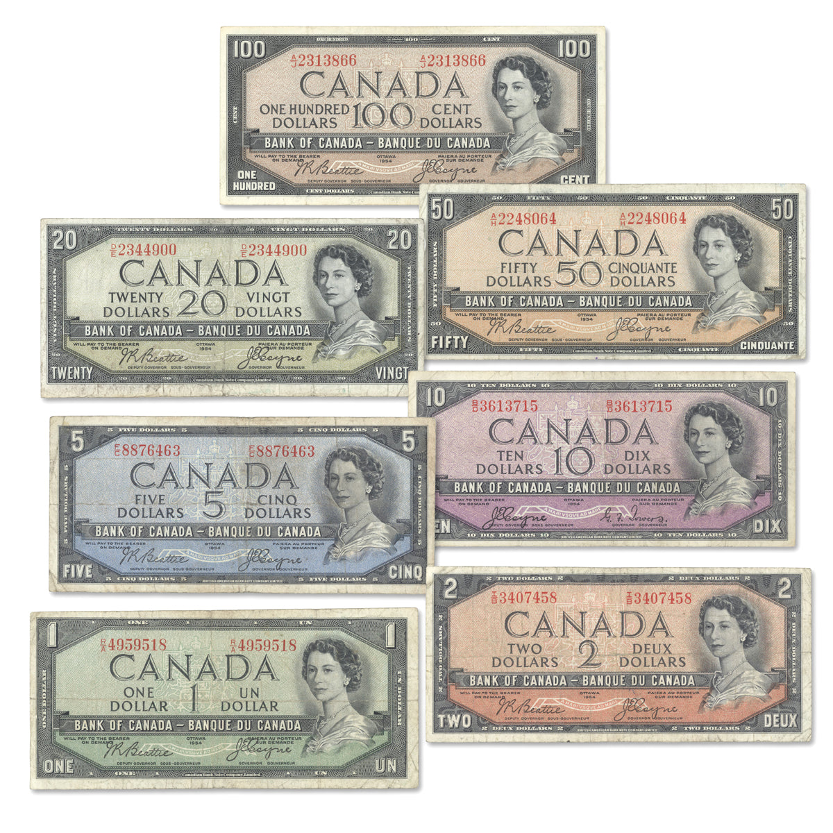 1954 $1 - $100 Devil's Face - 7 Banknote Set