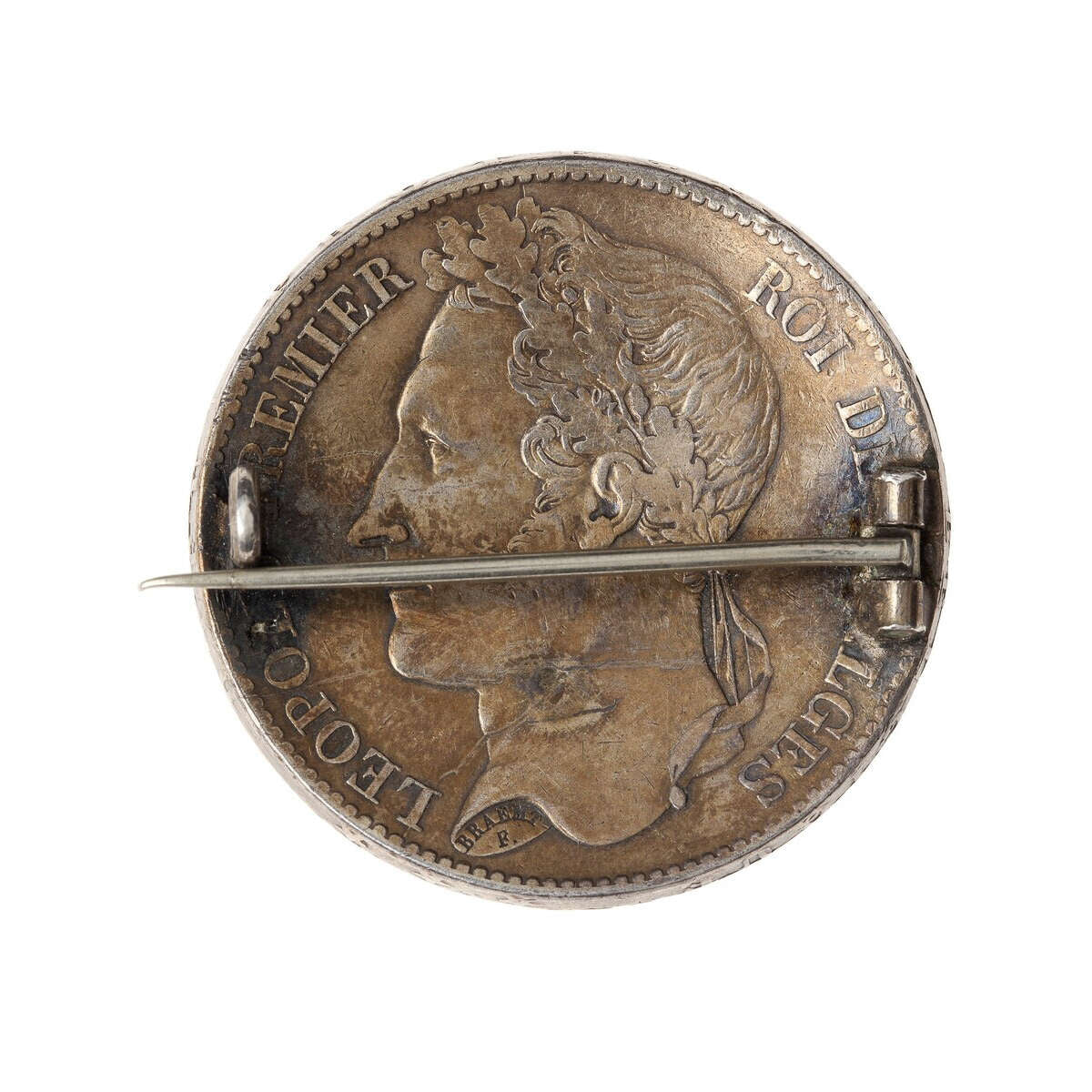 Belgium 1850s - 5 francs, "C.E.G" on Convex Flan with pin intact