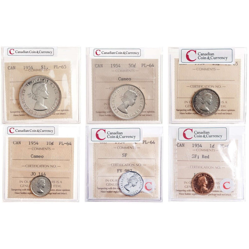 1954 Proof-Like Set Six Coins ICCS