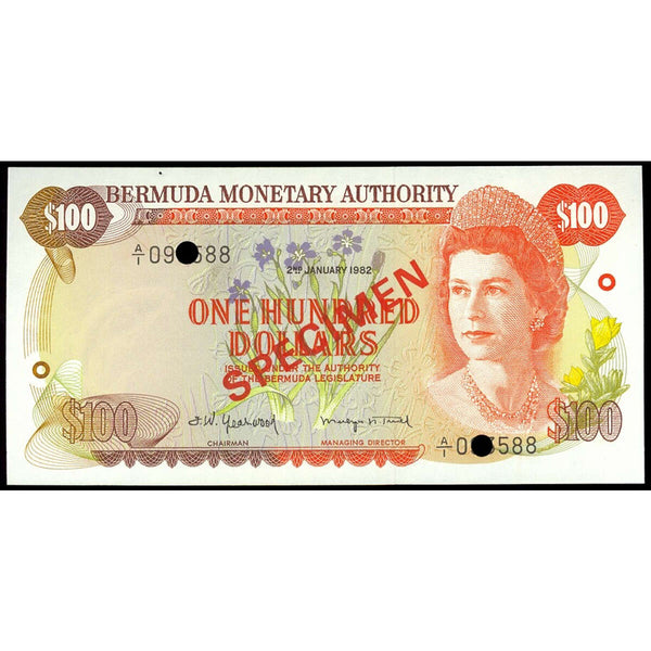 Bermuda 100 Dollars 1982 Specimen CUNC-63