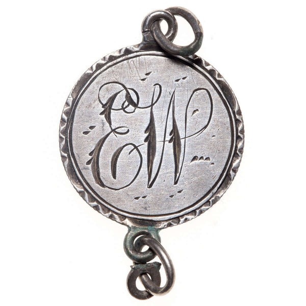 Love Token - "E.W." on an Edwardian .05 silver host coin, with 2 loops for suspension
