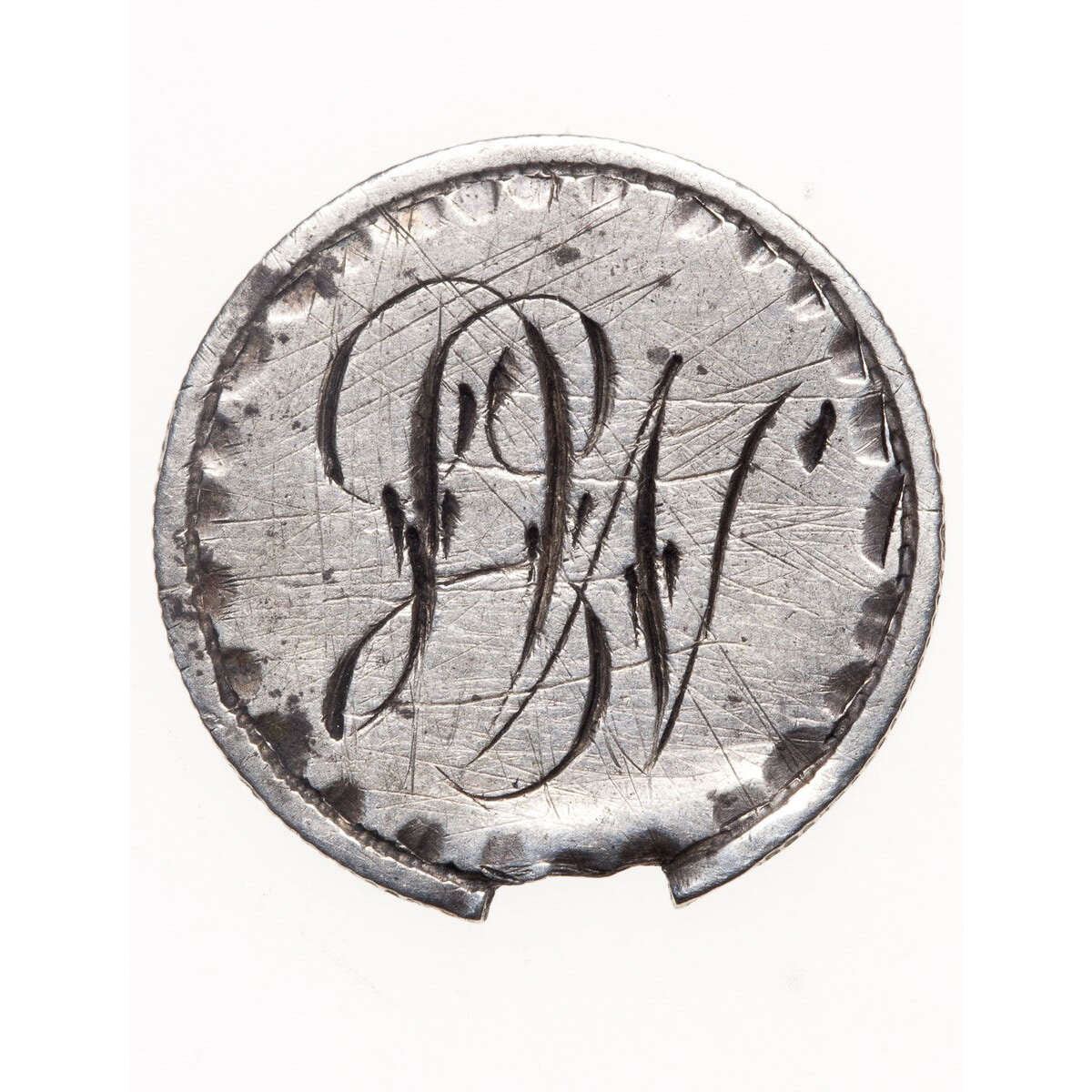 Love Token - "M.S." on an Edwardian .05 silver host coin