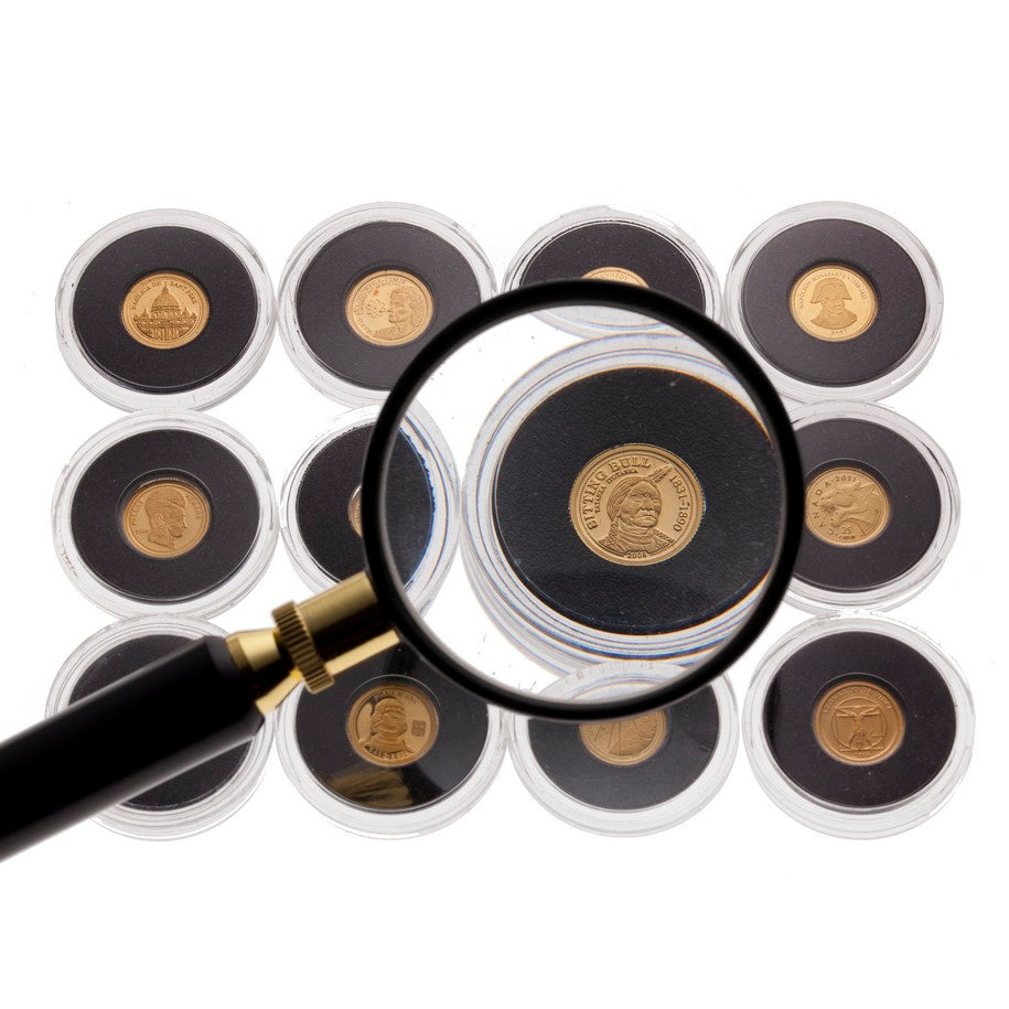 2012 The World's Smallest Gold Coins Collection - 12-Coin Pure Gold Set with Magnifying Glass