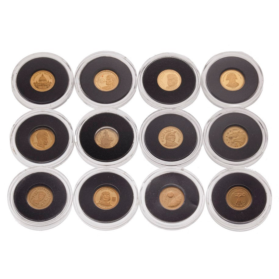 2012 The World's Smallest Gold Coins Collection - 12-Coin Pure Gold Set with Magnifying Glass