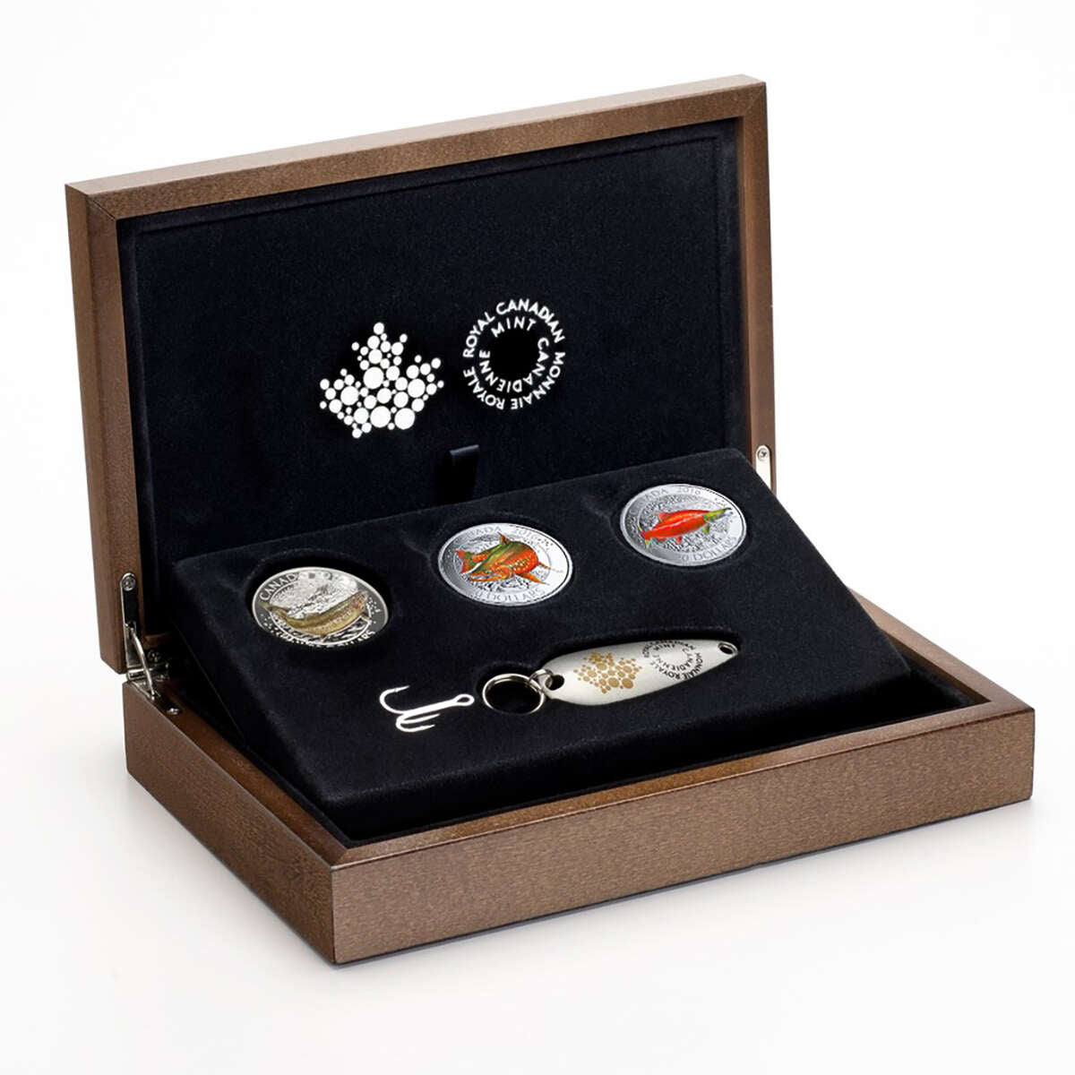 2016 $20 Canadian Salmonid - Pure Silver 3 Coin Set with Display Case and Fishing Hook