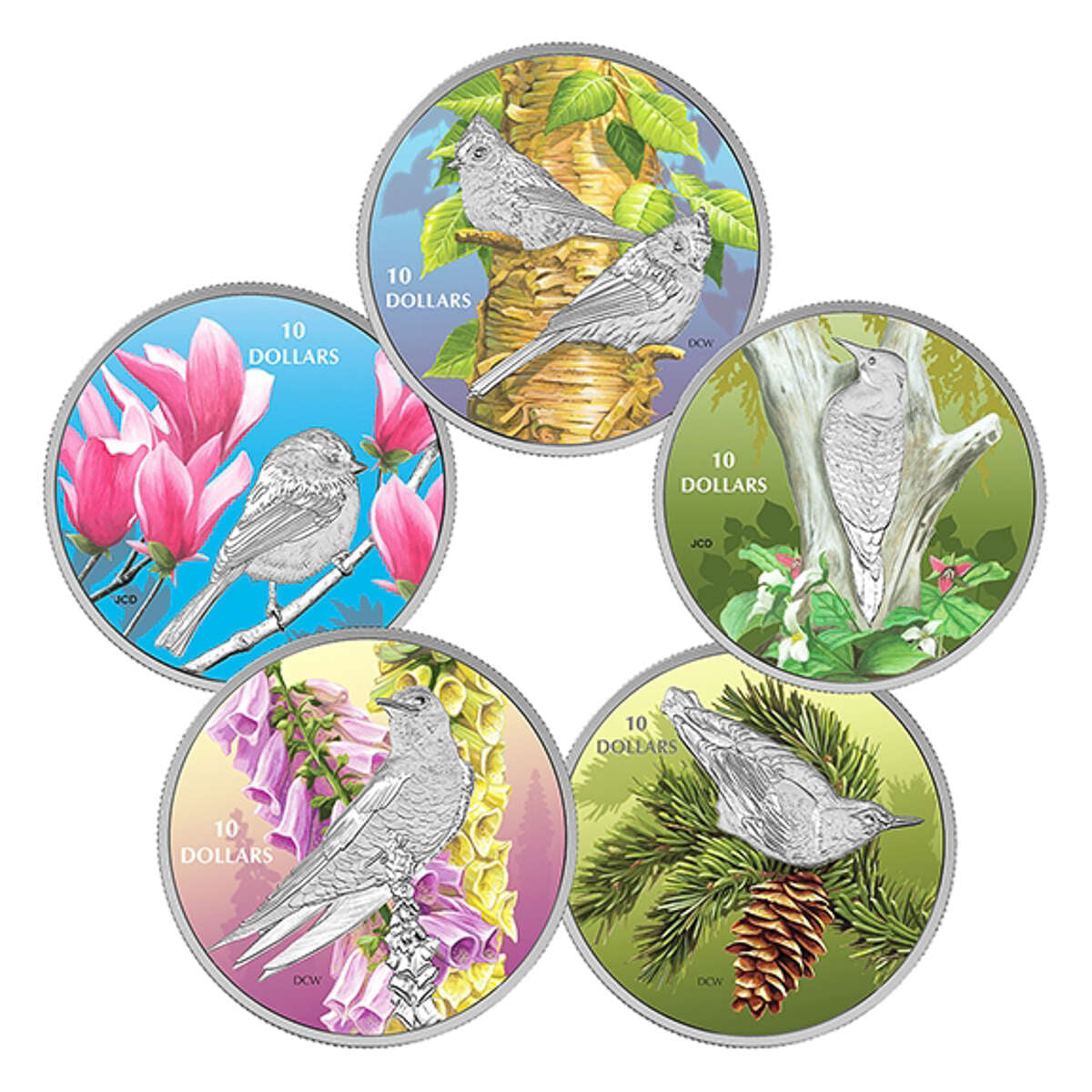 2017 $10 Birds Among Nature's Colours - 5 Coin Pure Silver Set