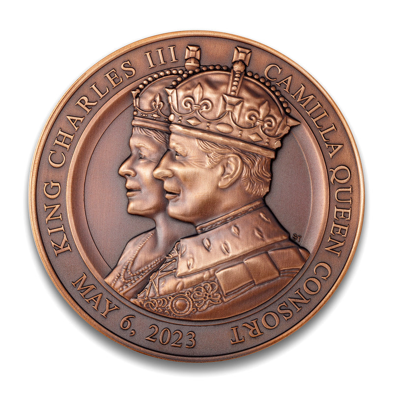 The Coronation of King Charles III and Queen Camilla Large Format Antique Finish Bronze Medallion