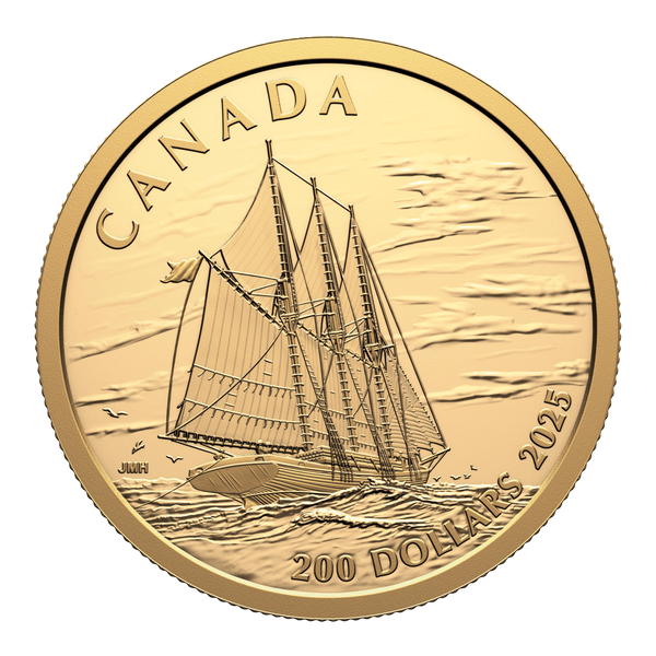 2025 $200 Tall Ships: Three-Masted Schooner - Pure Gold Coin
