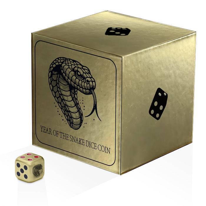 2025 $1 Lunar Snake - Pure Silver Gilded Dice Coin