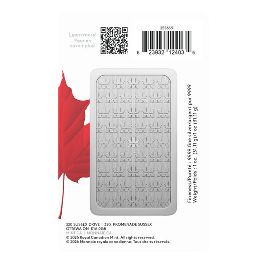 2026 1 oz Pure Silver Bar in Proudly Canadian Packaging - Premium Bullion