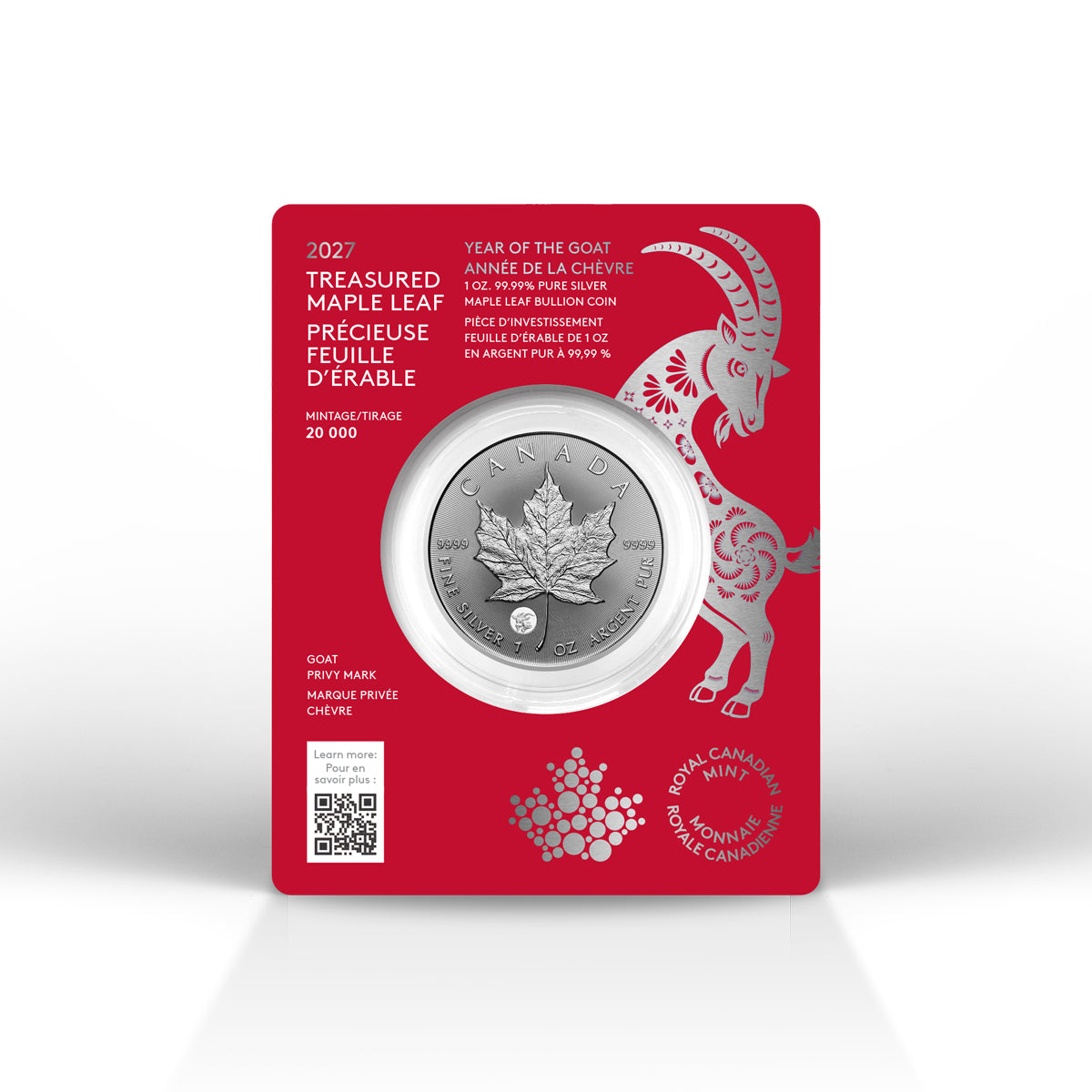 $5 2027 Treasured Maple Leaf: Year of the Goat Privy Mark - Pure Silver Bullion