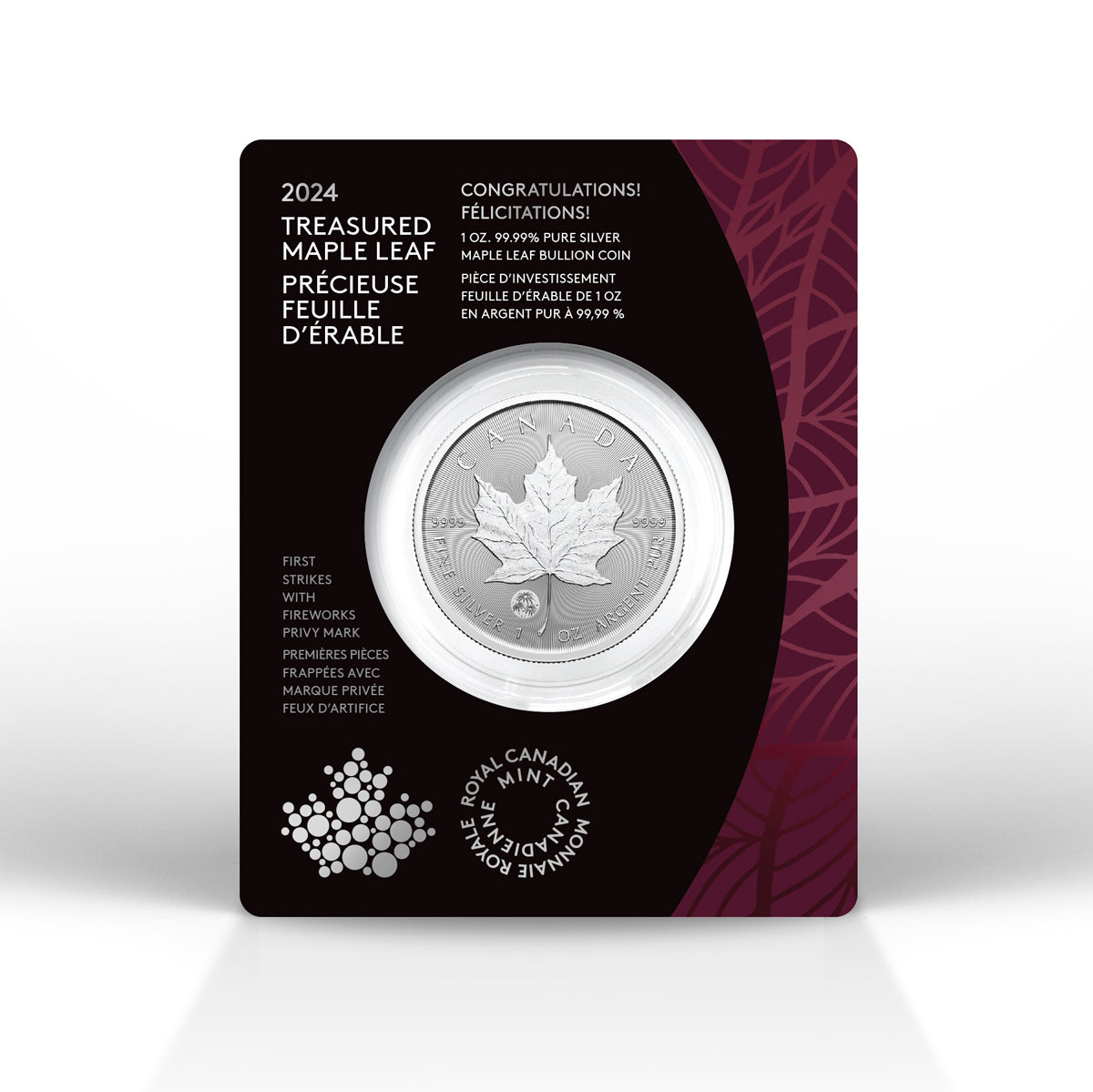 2024 $5 Treasured Silver Maple Leaf First Strikes: Congratulations Privy Mark - Pure Silver Premium Bullion Coin