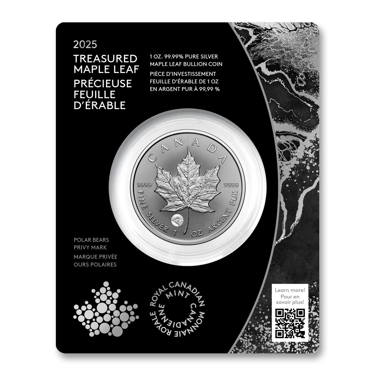 2025 $5 Treasured Silver Maple Leaf: Polar Bears Privy Mark - Pure Silver Coin