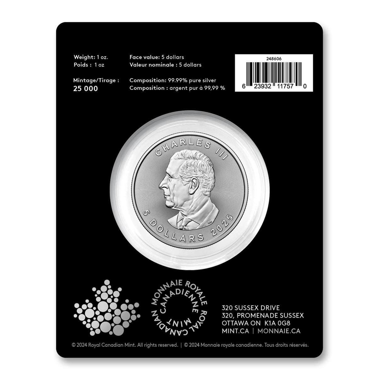 2025 $5 Treasured Silver Maple Leaf: Polar Bears Privy Mark - Pure Silver Coin