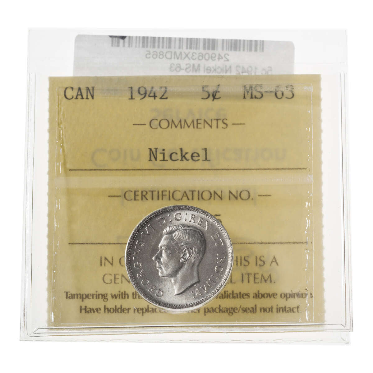 5c 1942 Nickel MS-63