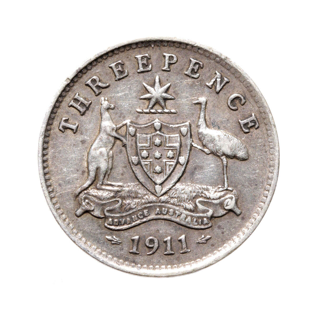 Australia Silver 1911 -  3 Pence George V EF-40