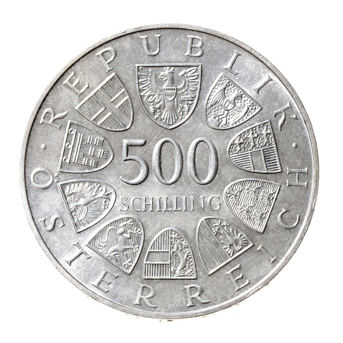 Austria Silver 1984 -  500 Schilling 100th Anniversary - Commercial Shipping on Lake Constance MS-60