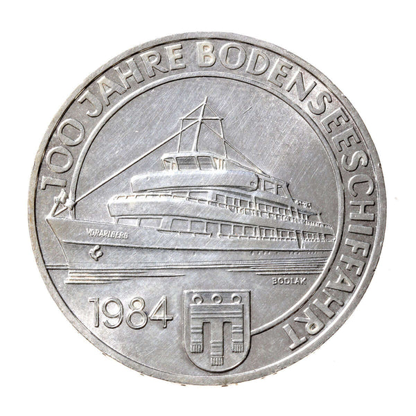 Austria Silver 1984 -  500 Schilling 100th Anniversary - Commercial Shipping on Lake Constance MS-60