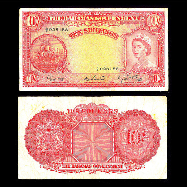 Bahamas 10 Shillings 1953 Elizabeth II VF-20