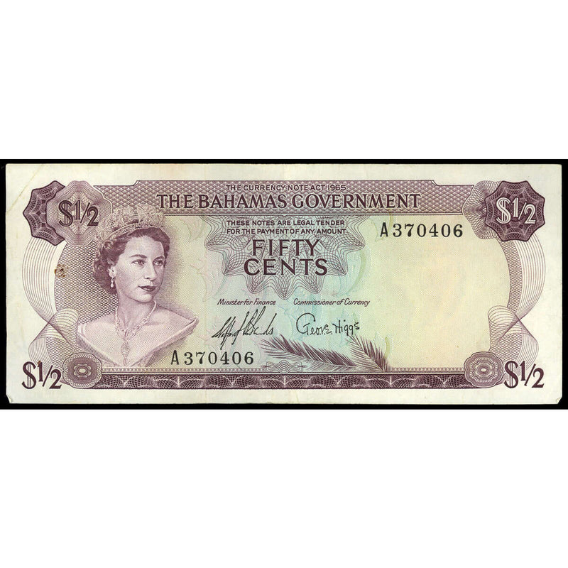 Bahamas 1/2 Dollar 1965 2 signatures VF-30
