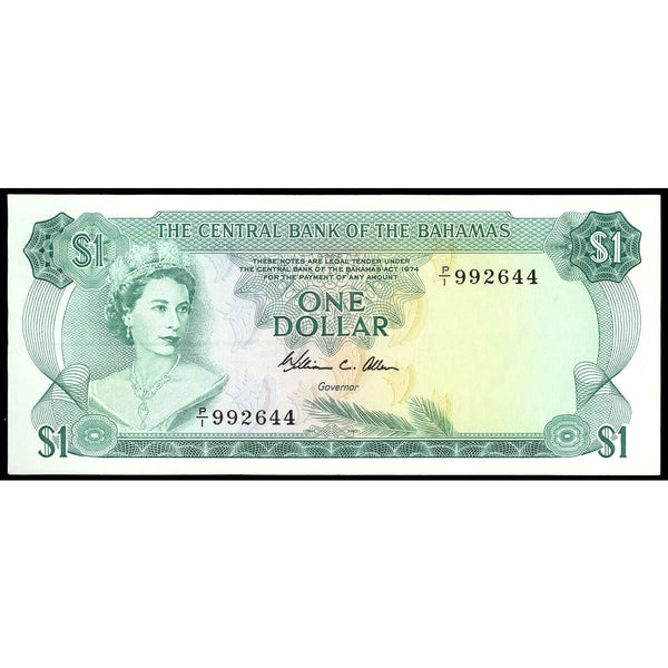 Bahamas 1 Dollar 1974 Elizabeth II Signature W. C. Allen. VF-30