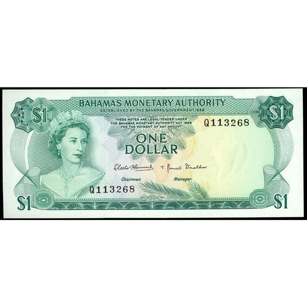 Bahamas $1 1968 Elizabeth II EF-40