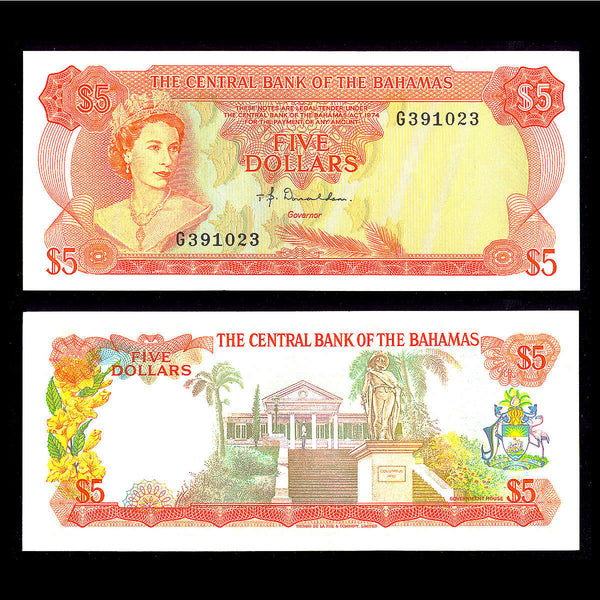 Bahamas 5 Dollars 1974 Elizabeth II Signature T. B. Donaldson. EF-45