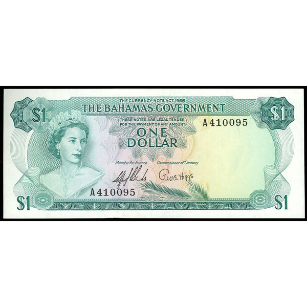 Bahamas $1 1965 Elizabeth II AU-50