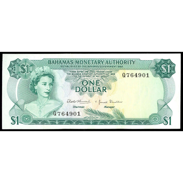 Bahamas $1 1968 Elizabeth II AU-50