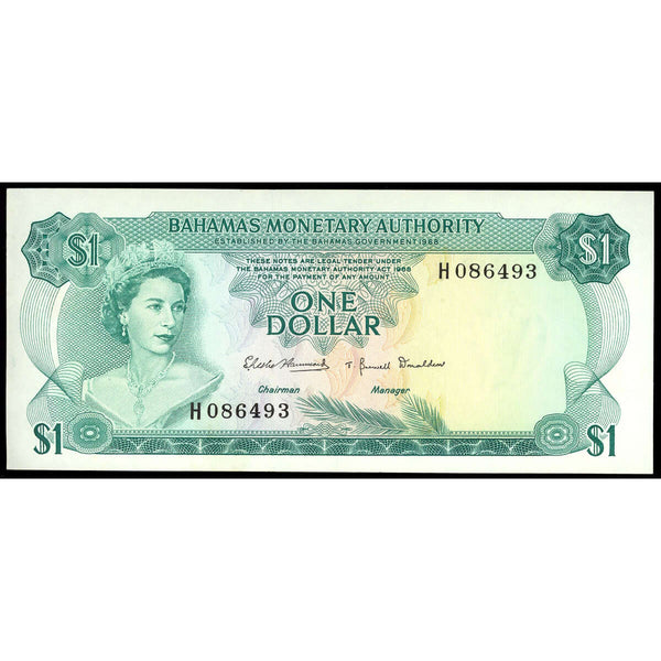 Bahamas 1 Dollar 1968 Elizabeth II Issued note. AU-55