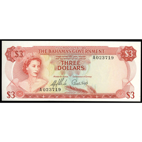 Bahamas $3 1965 Elizabeth II UNC-60