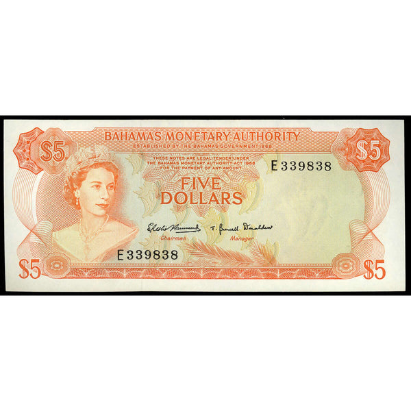 Bahamas $5 1968 Elizabeth II UNC-60