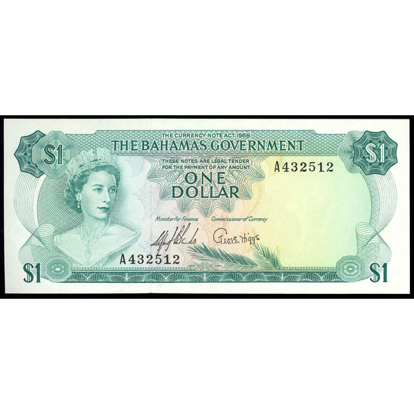 Bahamas 1 Dollar 1965 Elizabeth II 2 Signatures "A" Prefix UNC-60