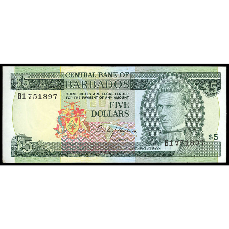 Barbados 5 Dollars 1973 Issued note. UNC-60