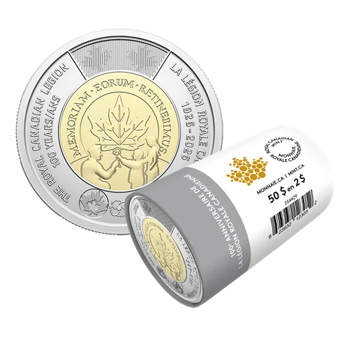2026 $2 100th Anniversary of The Royal Canadian Legion - Special Wrap Roll (Non-Colourized)