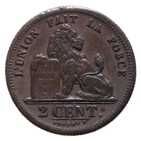 Belgium 2 Centimes 1834 Leopold I EF-40
