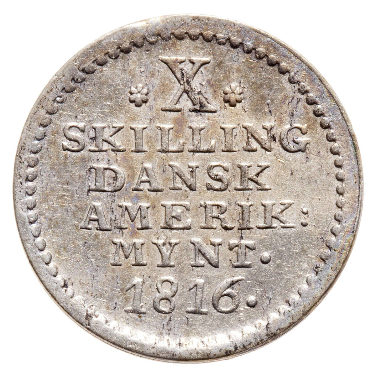 Danish West Indies 10 Skilling 1816 EF-40