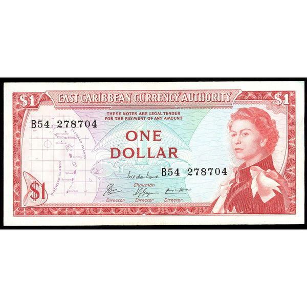 East Caribbean States 1 Dollar 1965 Elizabeth II Signature 4.    EF-40