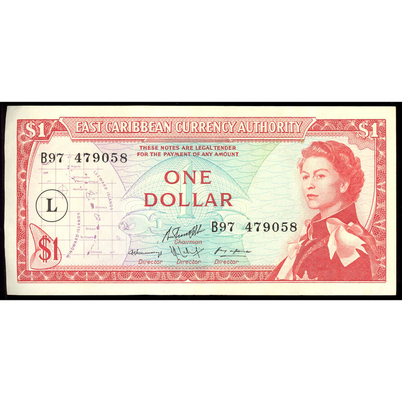 East Caribbean States 1 Dollar 1965 Elizabeth II overprint:  L in circle  EF-40