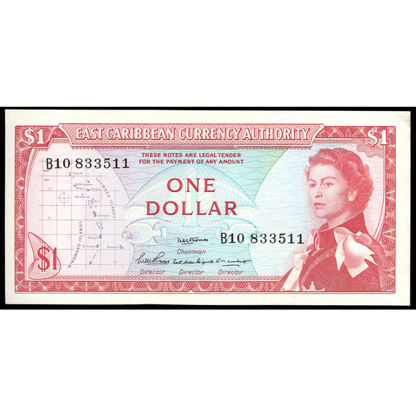 East Caribbean States 1 Dollar 1965 Elizabeth II Signature 1; 2. Back variety 1. AU-58