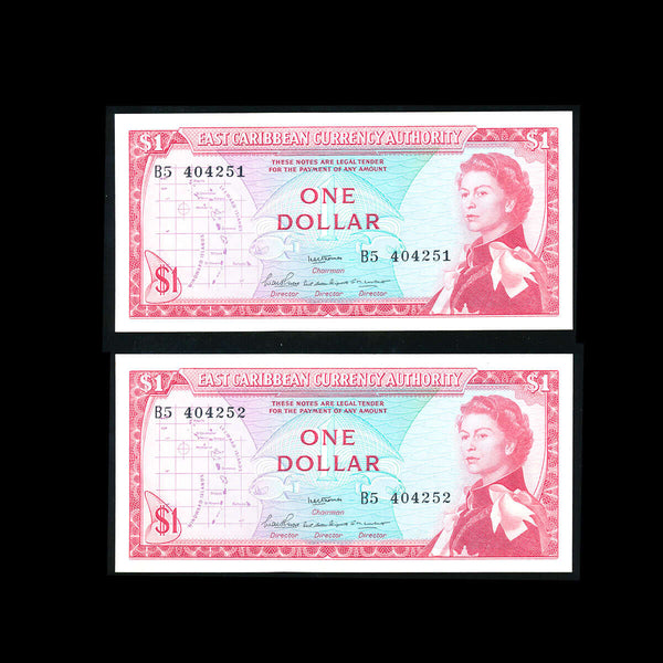 East Caribbean States 1 Dollar 1964 Elizabeth II Consecutive Pair AU-50