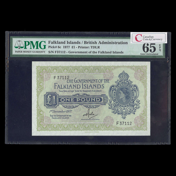 Falkland Islands 1 Pound 1977 Elizabeth II 1.12.1977. Signature H. T. Rowlands. GUNC-65 PMG