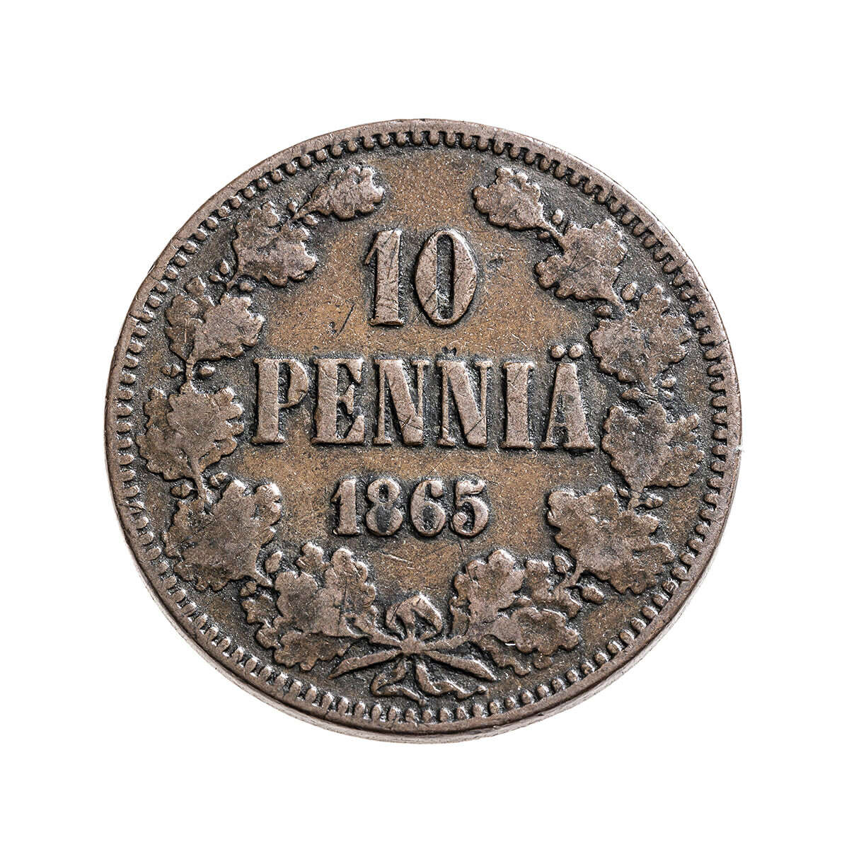 Finland 1865 -  10 Pennia VF-20