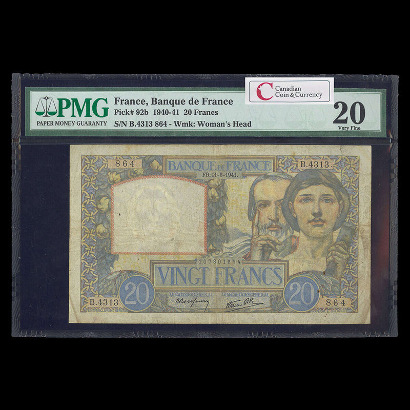 France 20 Francs 1941 1939-1940 Issue dated 1941 VF-20 PMG
