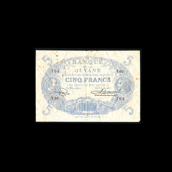 French Guiana 5 Francs 1922 VF-20