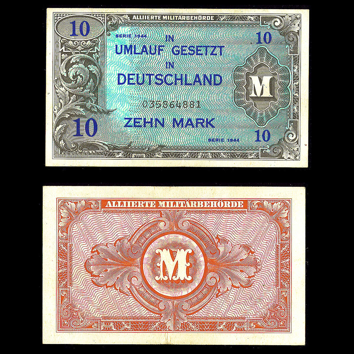 Germany 10 Mark 1944 9 digit note without F VF-30