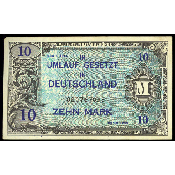 Germany 10 Mark 1944 9 digit serial # without F. EF-40