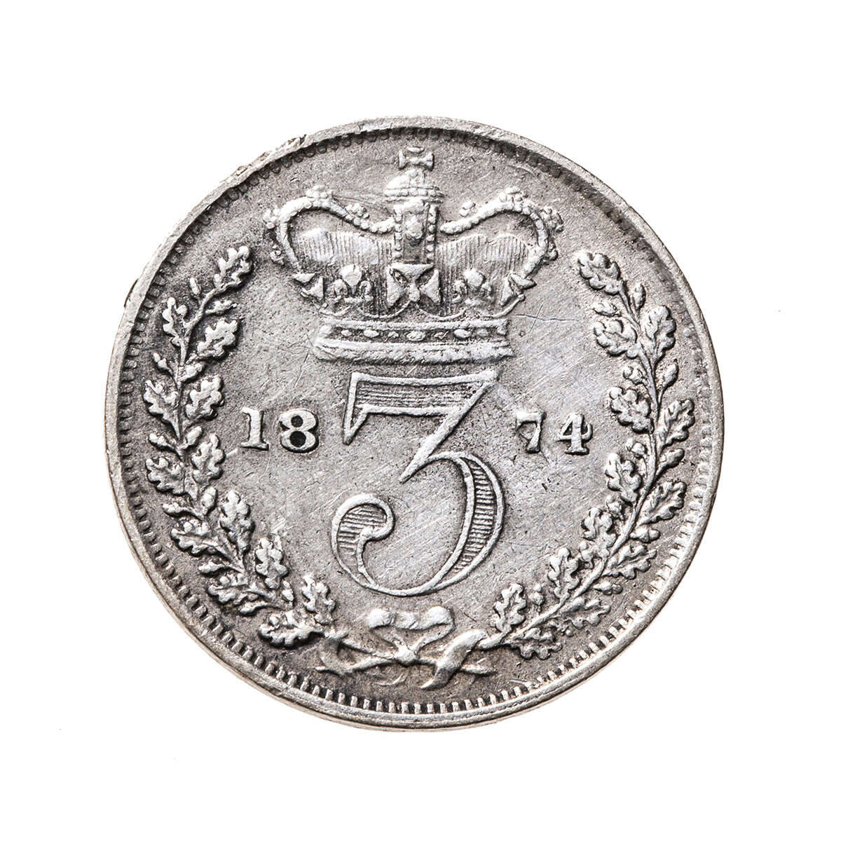 Great Britain Silver 1874 -  Three Pence Victoria VF-30